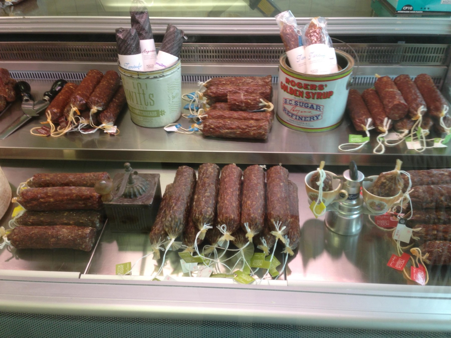 Moccia & Urbani salami displayed at a deli counter