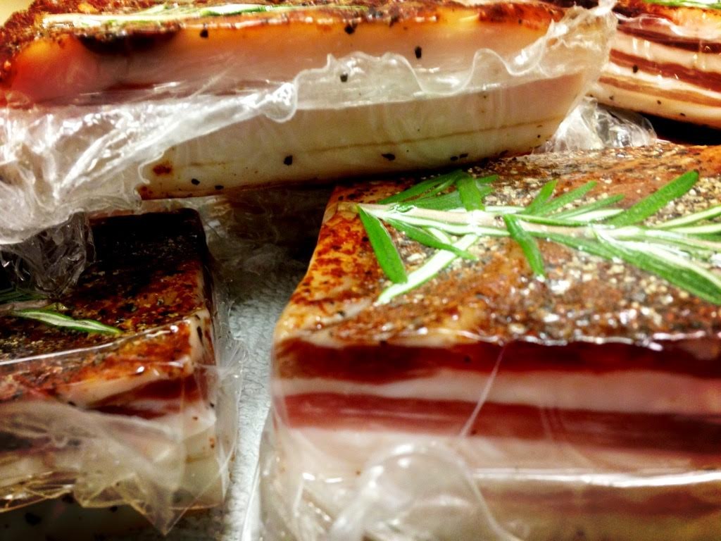 Cured meat prepared with rosemary and spices
