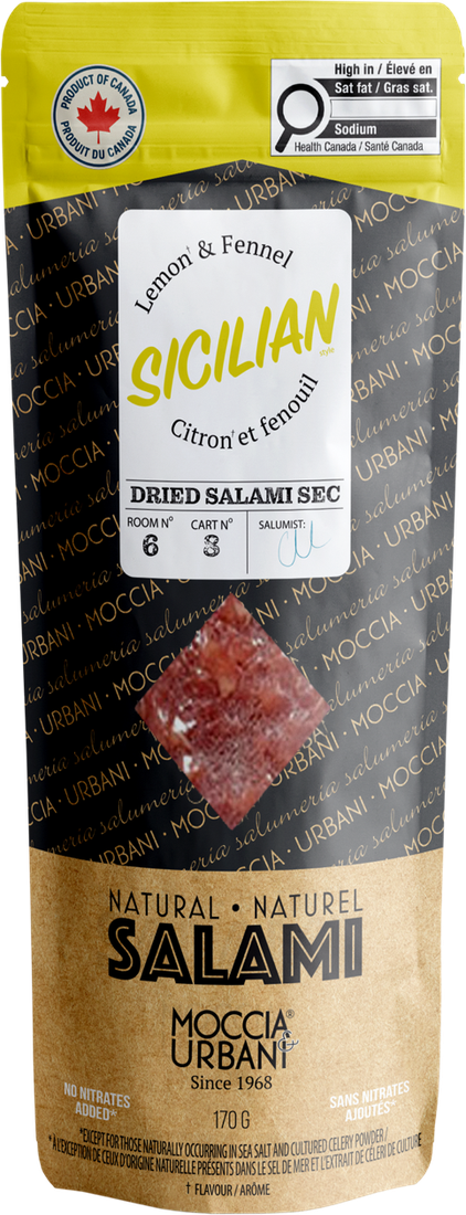Moccia & Urbani Sicilian lemon and fennel dried salami, 170g